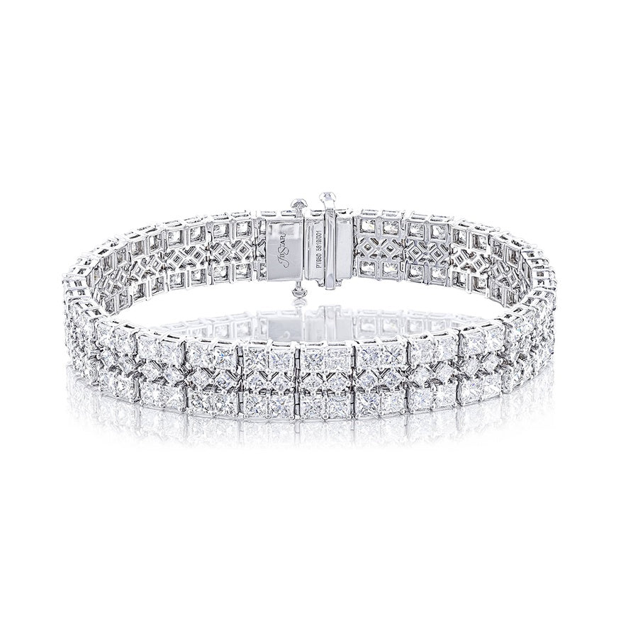 Platinum Radiant-Cut Three-Row Diamond Bracelet