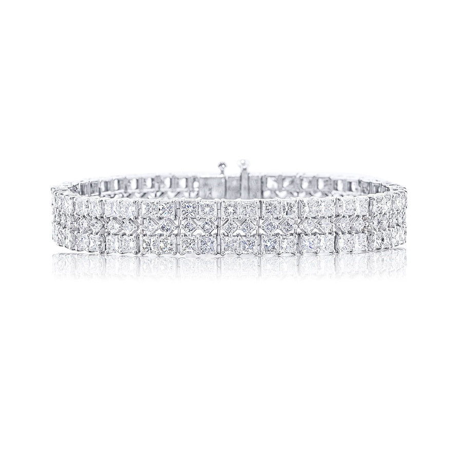 Platinum Radiant-Cut Three-Row Diamond Bracelet