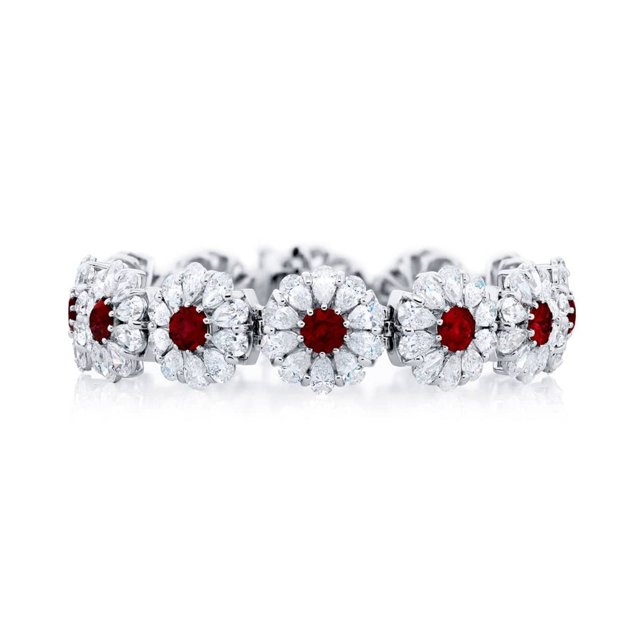Platinum Ruby & Diamond Floral Bracelet