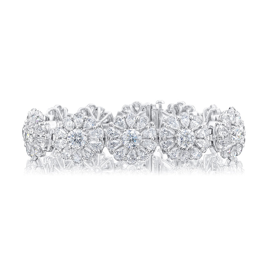 Platinum Pear-Shaped Floral Diamond Bracelet