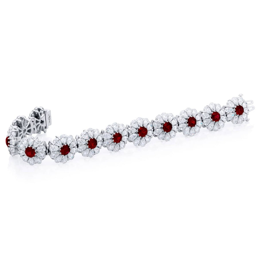 Platinum Ruby & Diamond Floral Bracelet