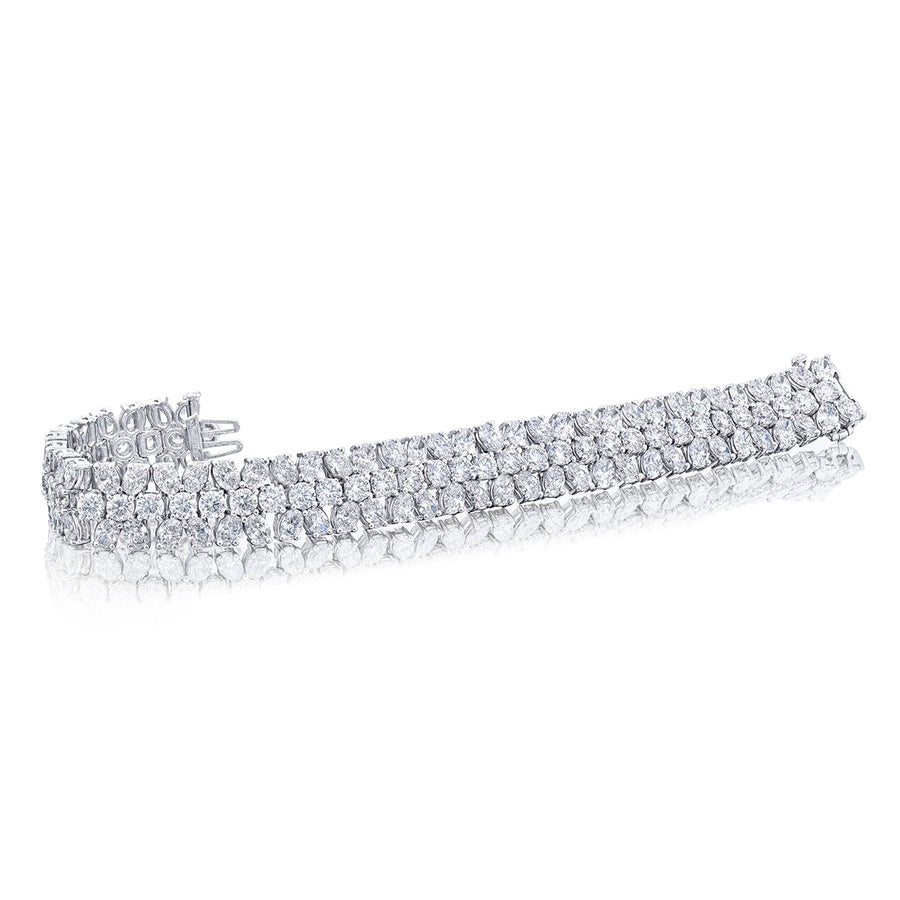 Platinum Oval and Round Three-Row Diamond Bracelet