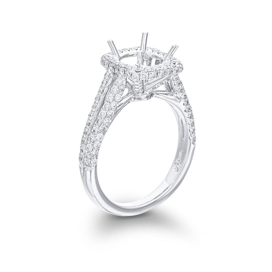 Diamond semi-mount 3 sided pave split shank