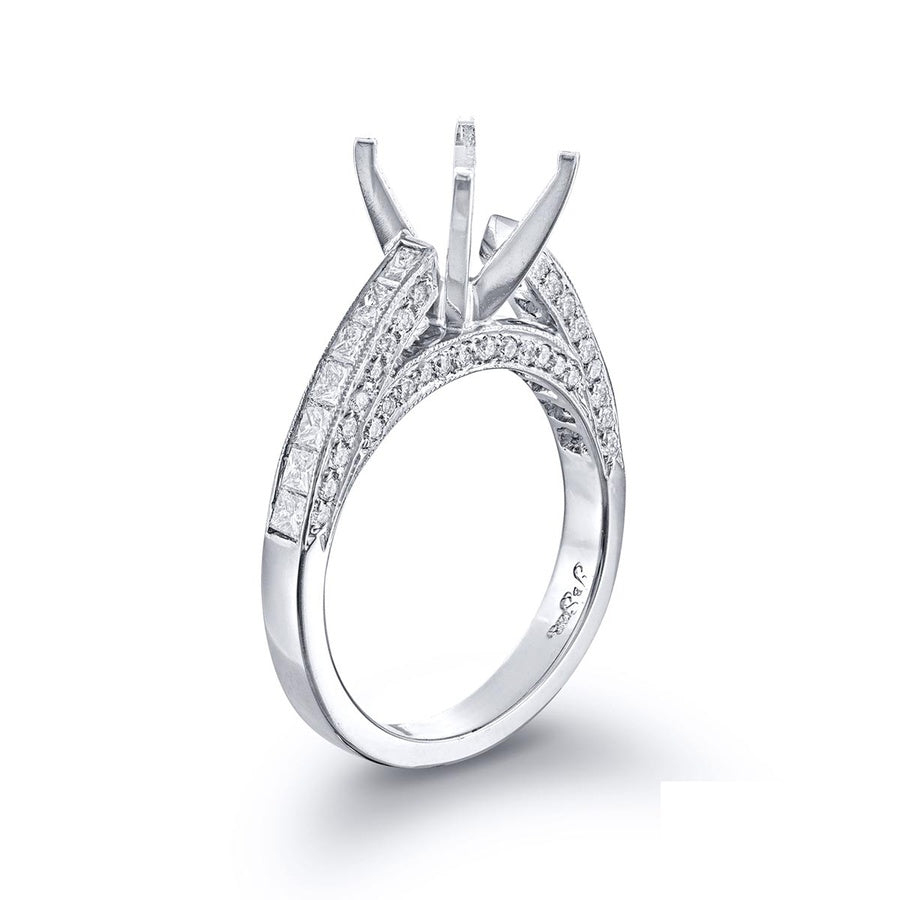 Platinum Princess-Cut Diamond Micro Pave Semi-Mount