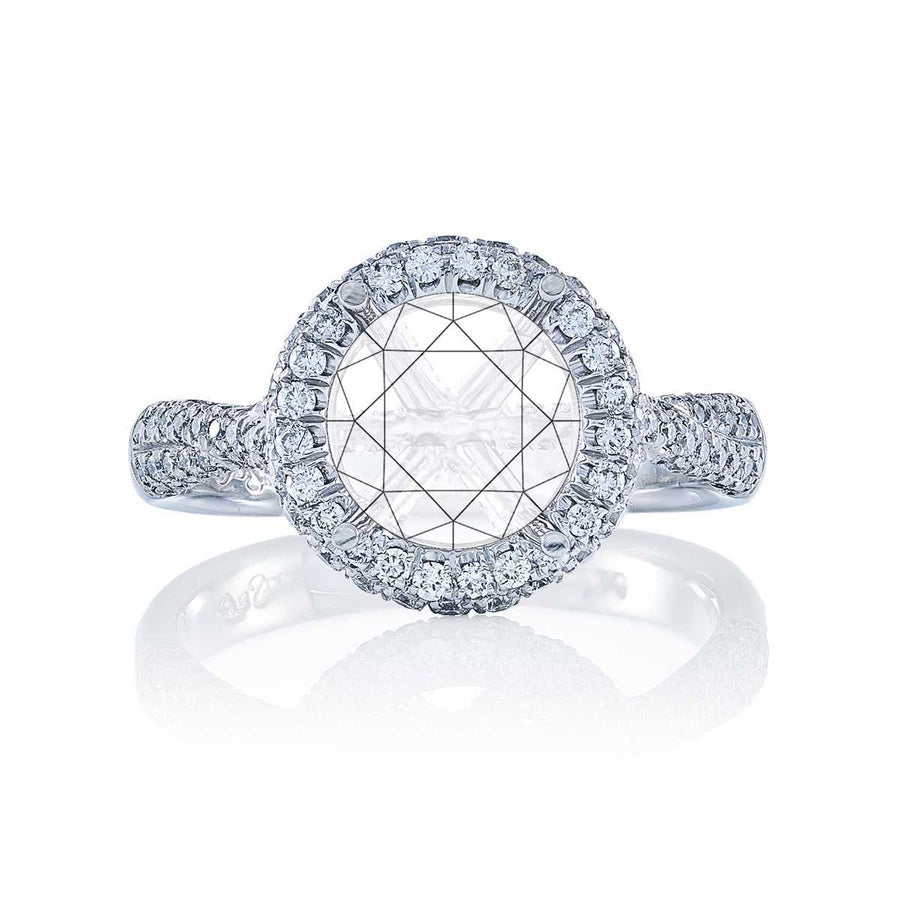 Platinum Semi-Mount Ring 3 sided diamond pave and Halo