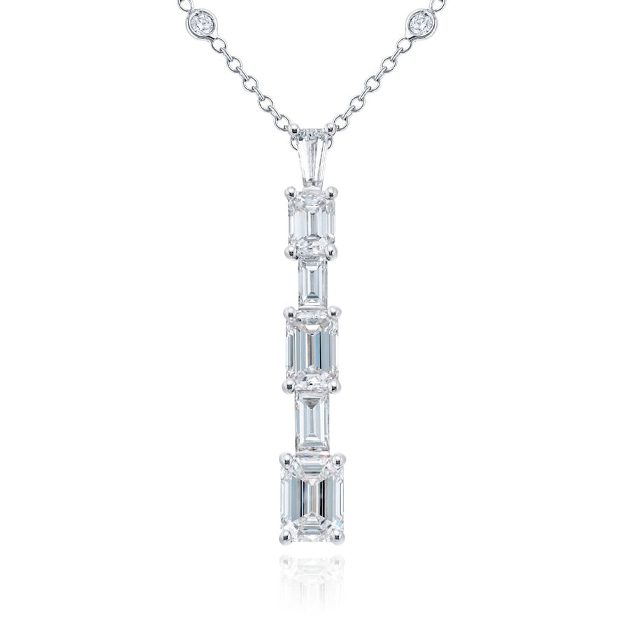Platinum Emerald-Cut Diamond Drop Pendant