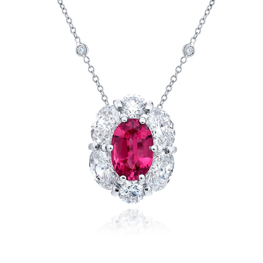 Exquisite Style: Timeless 1.41 ct No-Heat Oval Pink Sapphire Pendant with Oval and Round Diamonds in Platinum