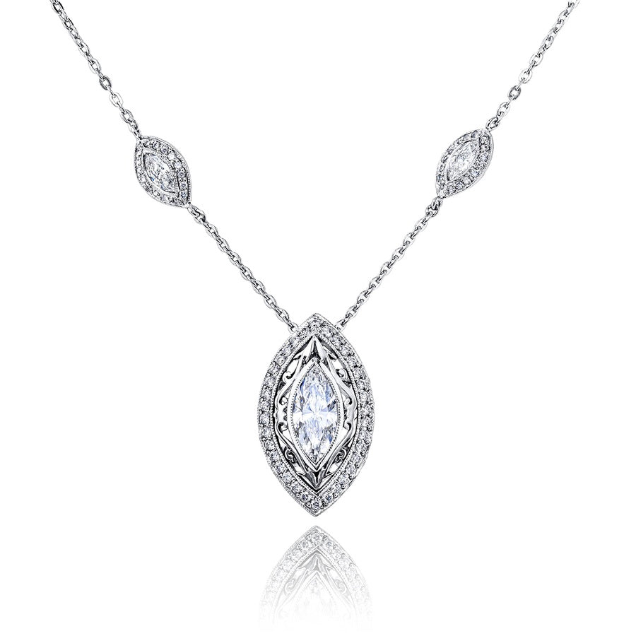 Platinum Marquise Diamond and Round Diamond Pendant