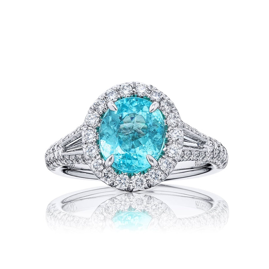 Platinum Oval Paraiba Certified Micro Pave Ring