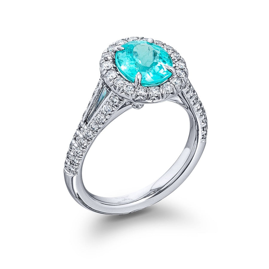 Platinum Oval Paraiba Certified Micro Pave Ring