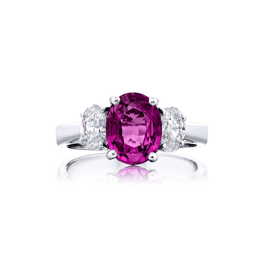 Platinum Oval No-Heat Purple Sapphire Certified Ring