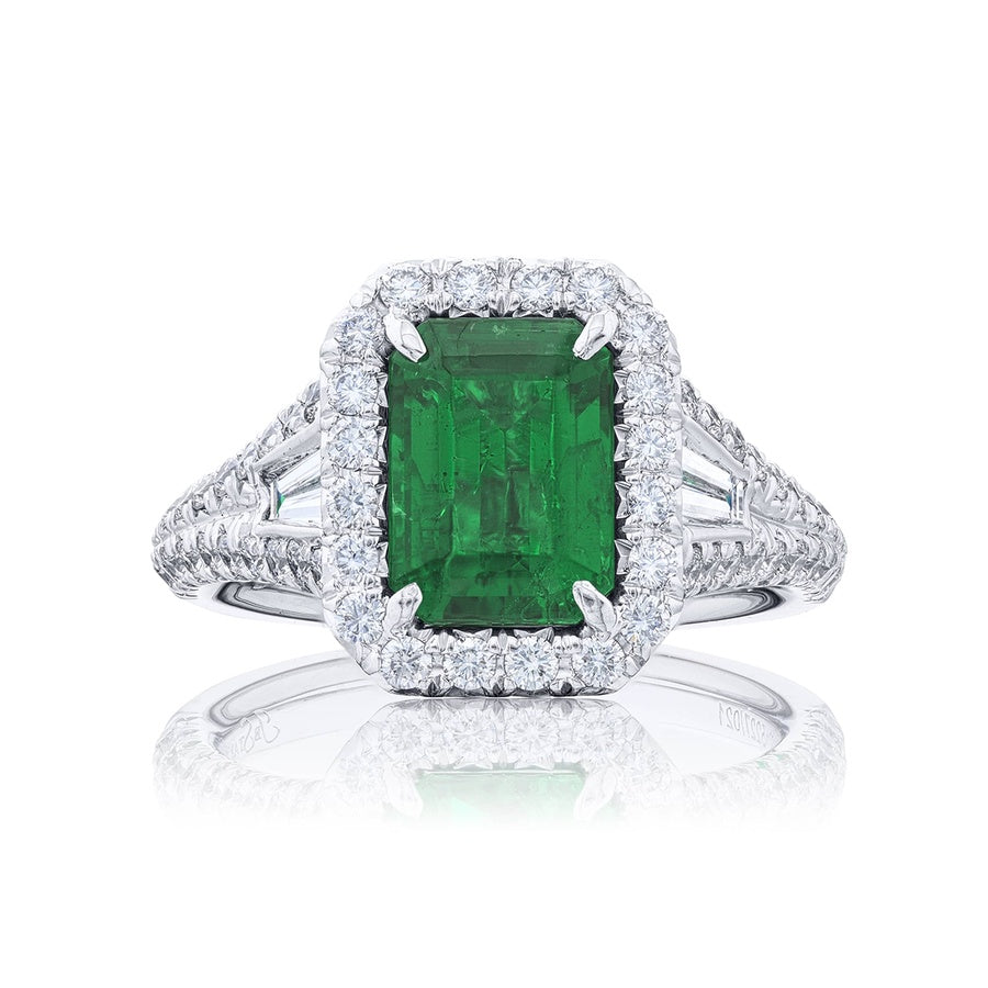 Platinum Emerald-Cut Vivid Emerald Certified Micro Pave Ring