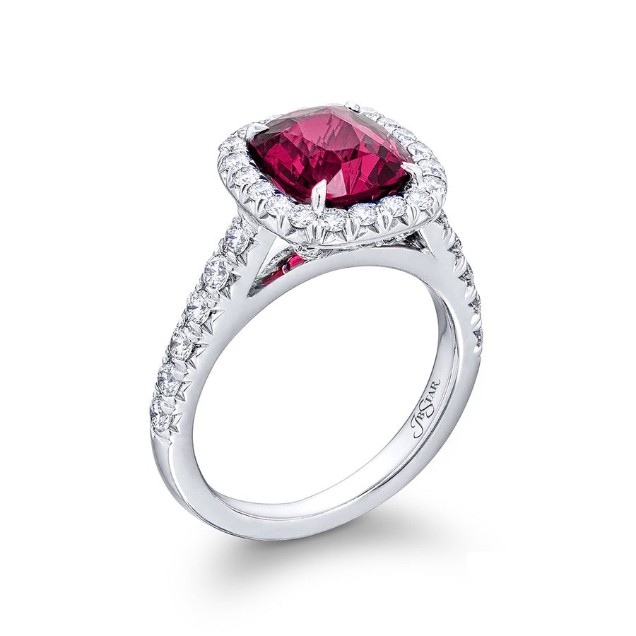 Platinum Cushion-Cut No-Heat Pink Sapphire Certified Micro Pave Ring