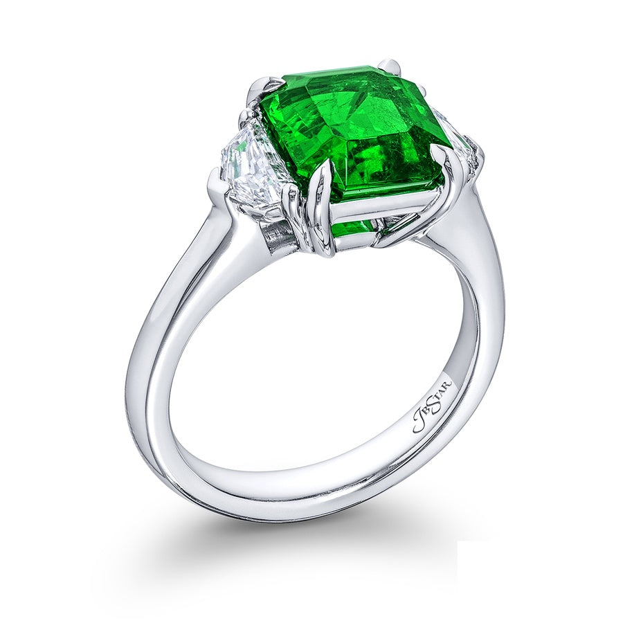 Platinum Emerald-Cut Emerald Ring