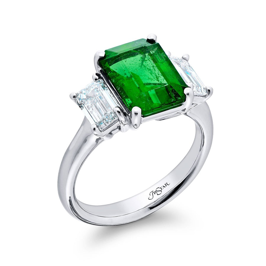 2.98 ct. GIA Certified Emerald-Cut Emerald and Diamond Ring in Platinum