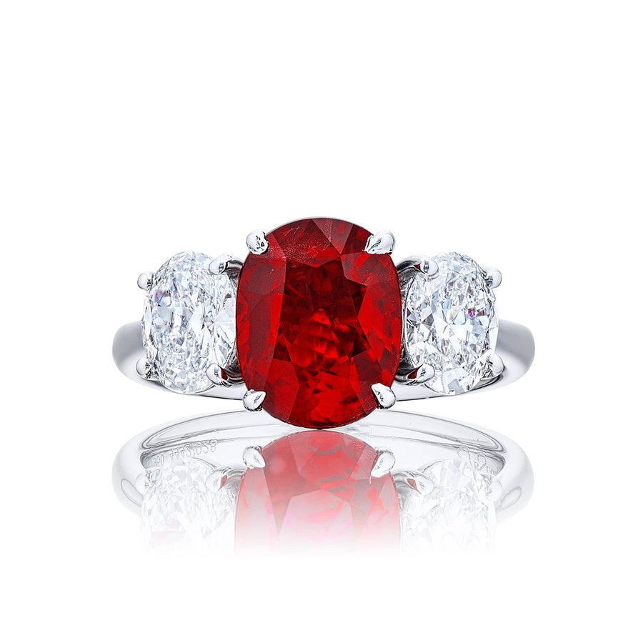 3.01 ct. Certified Oval Burmese Ruby and Diamond Ring in Platinum