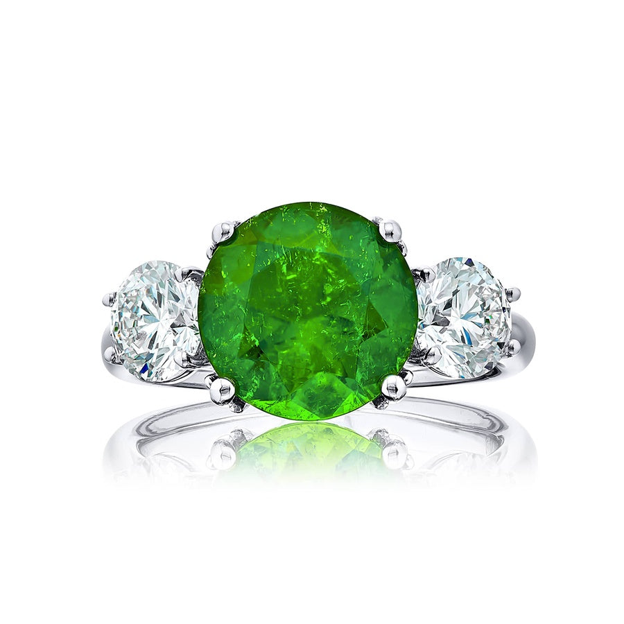 Platinum Round Colombian Vivid Emerald Certified Ring