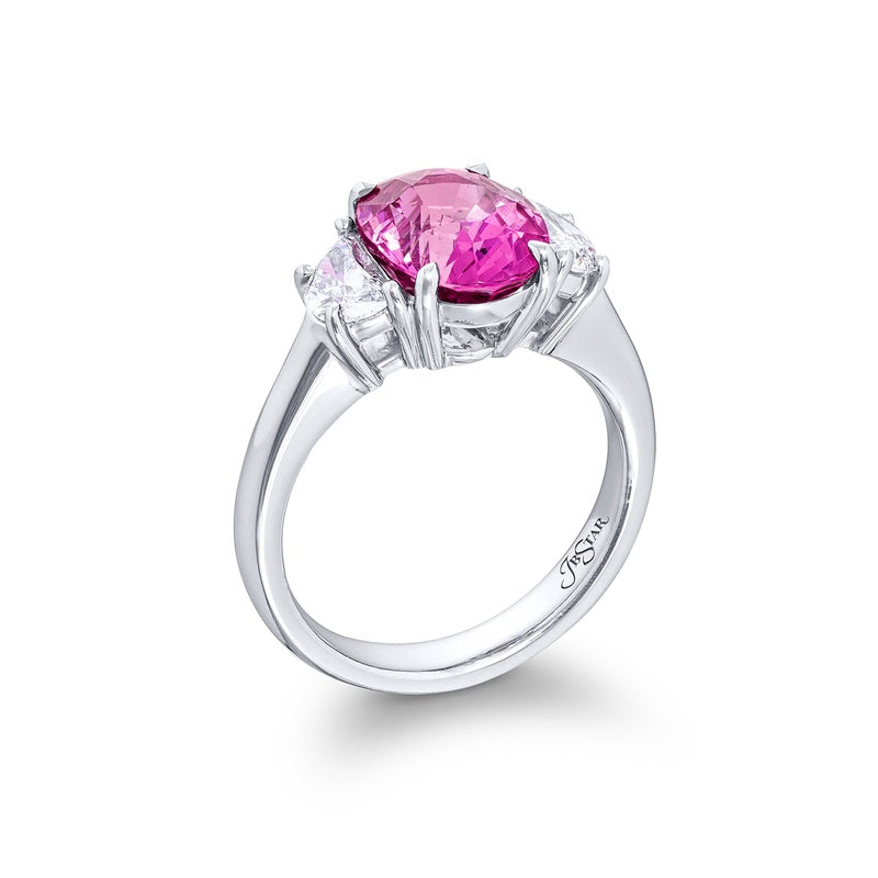 Platinum Oval No-Heat Pink Sapphire Certified Ring
