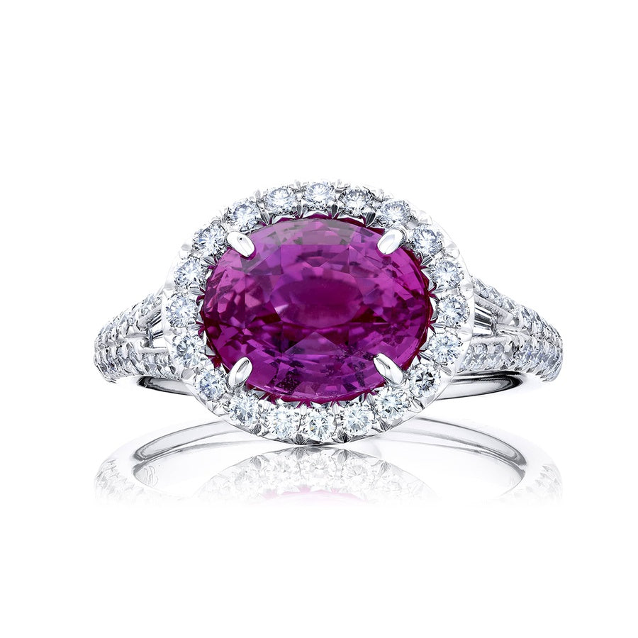 Platinum Oval Padparadscha Certified Micro Pave Ring