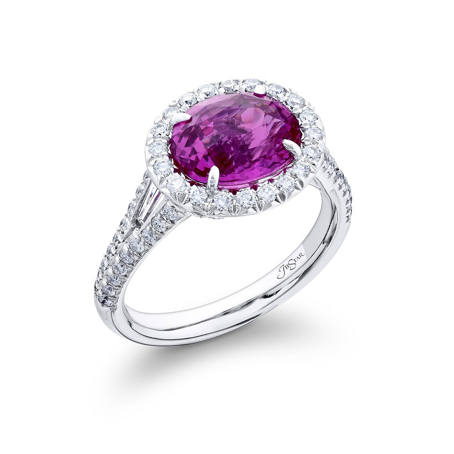 Platinum Oval Padparadscha Certified Micro Pave Ring