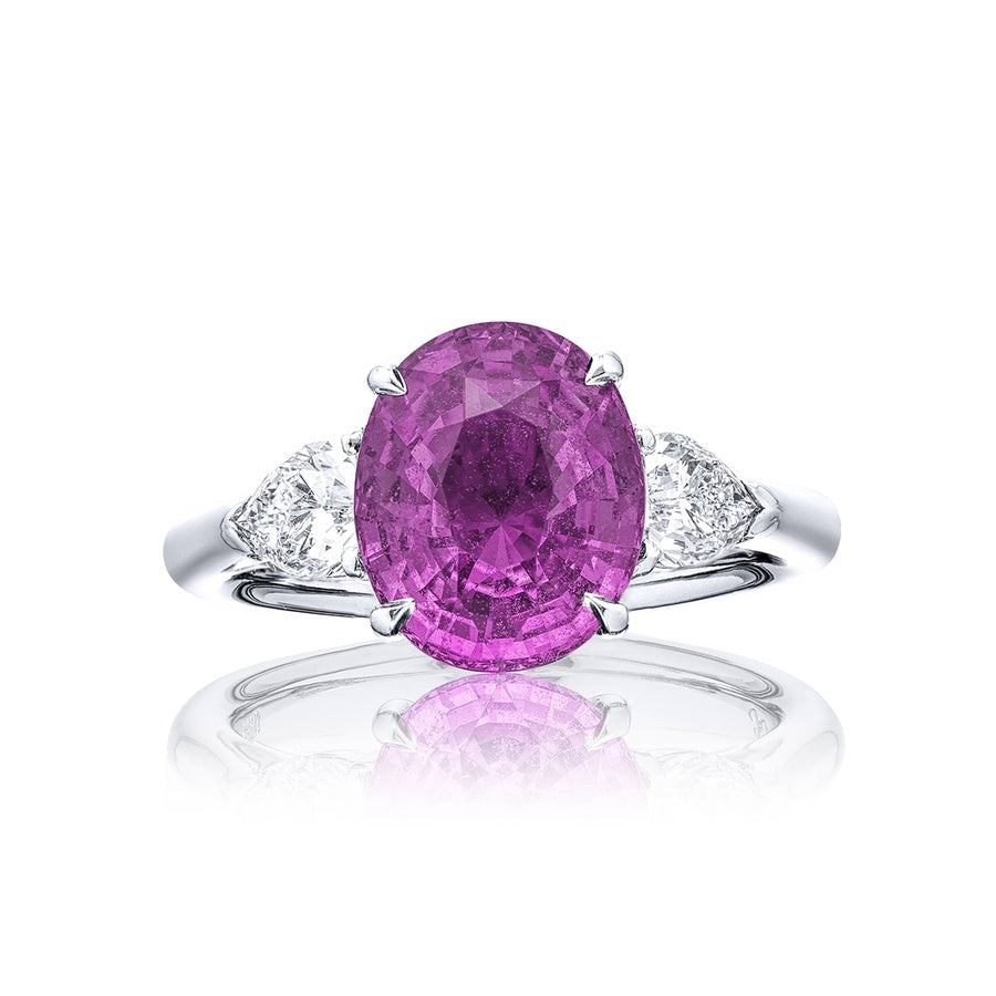 4.50 ct. Certified Oval Pink Sapphire & Shield Diamond Ring in Platinum