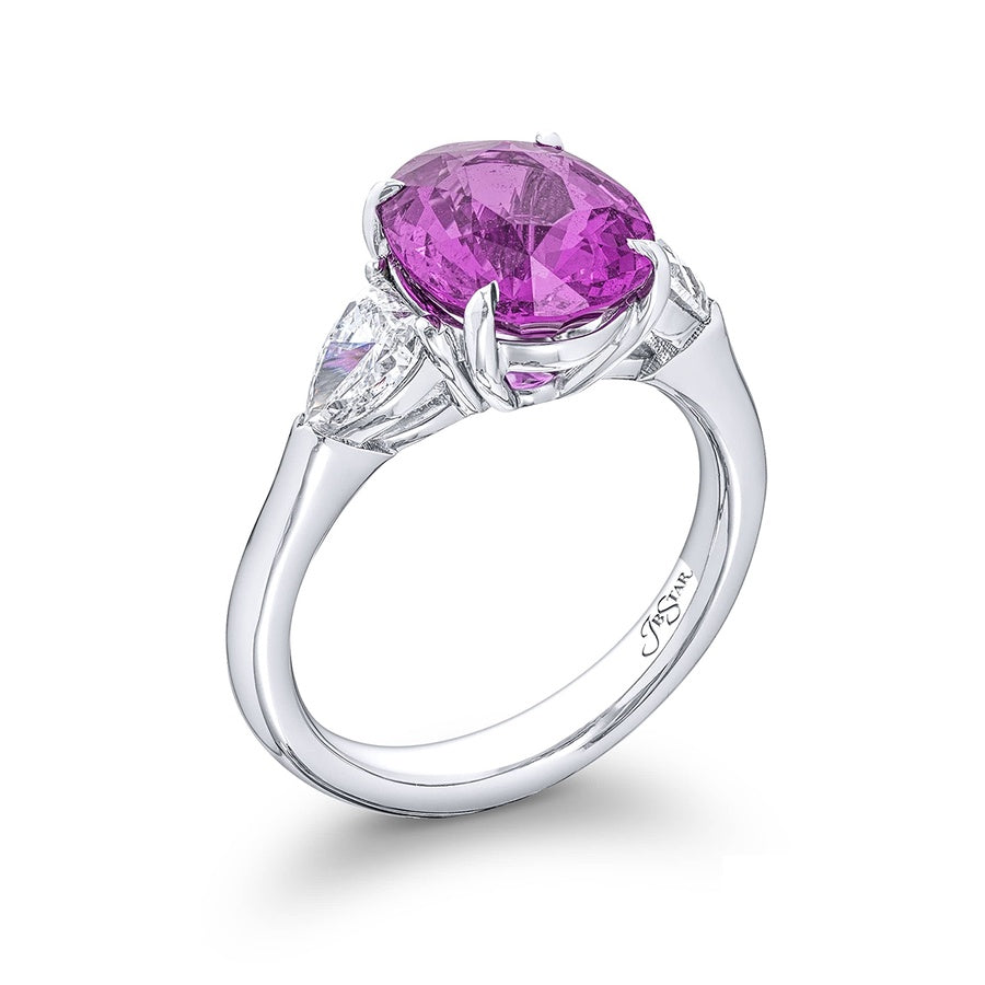 4.50 ct. Certified Oval Pink Sapphire & Shield Diamond Ring in Platinum