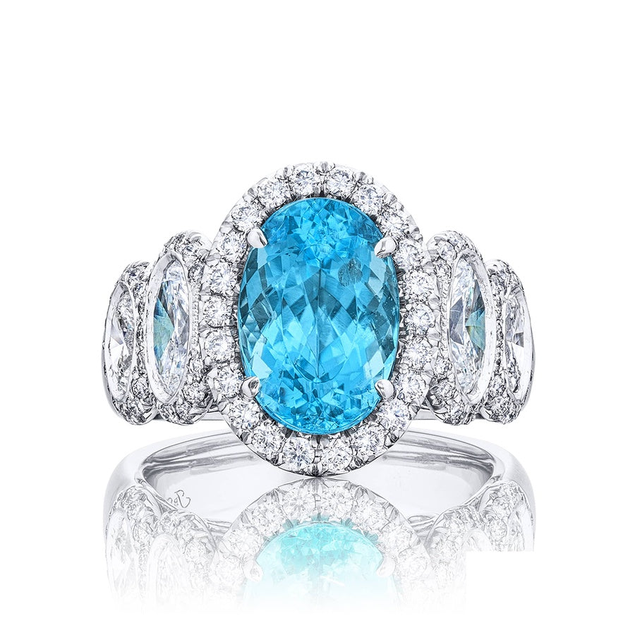 Platinum Oval Paraiba Certified Micro Pave Ring