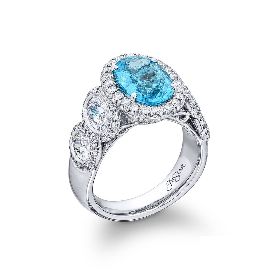 Platinum Oval Paraiba Certified Micro Pave Ring