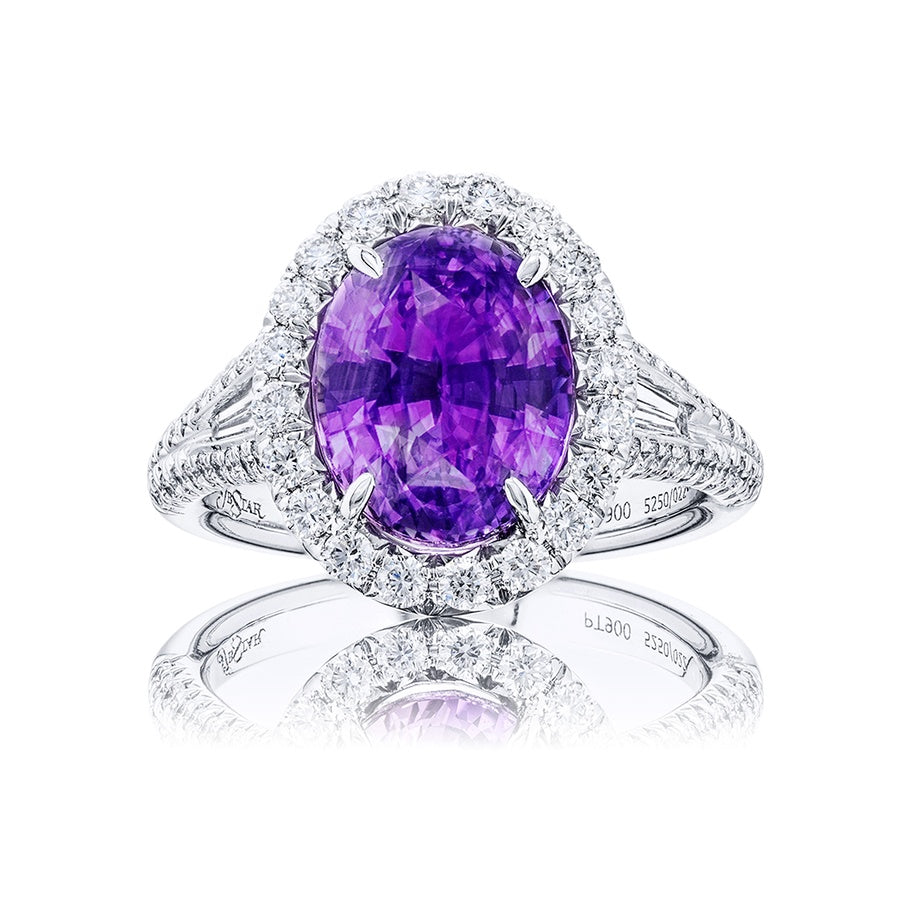 4.52 ct. No-Heat Oval Purple Sapphire & Diamond Ring in Platinum