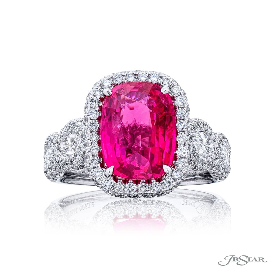 Platinum Cushion-Cut No-Heat Pink Spinel Certified Micro Pave Ring