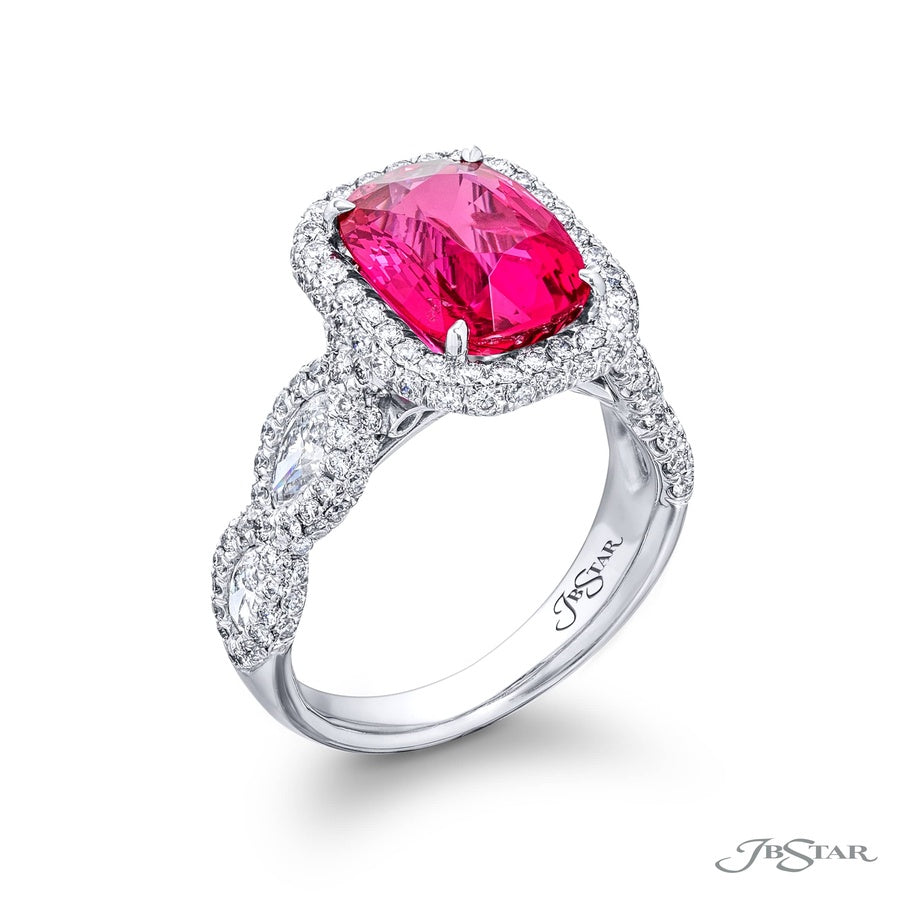 Platinum Cushion-Cut No-Heat Pink Spinel Certified Micro Pave Ring