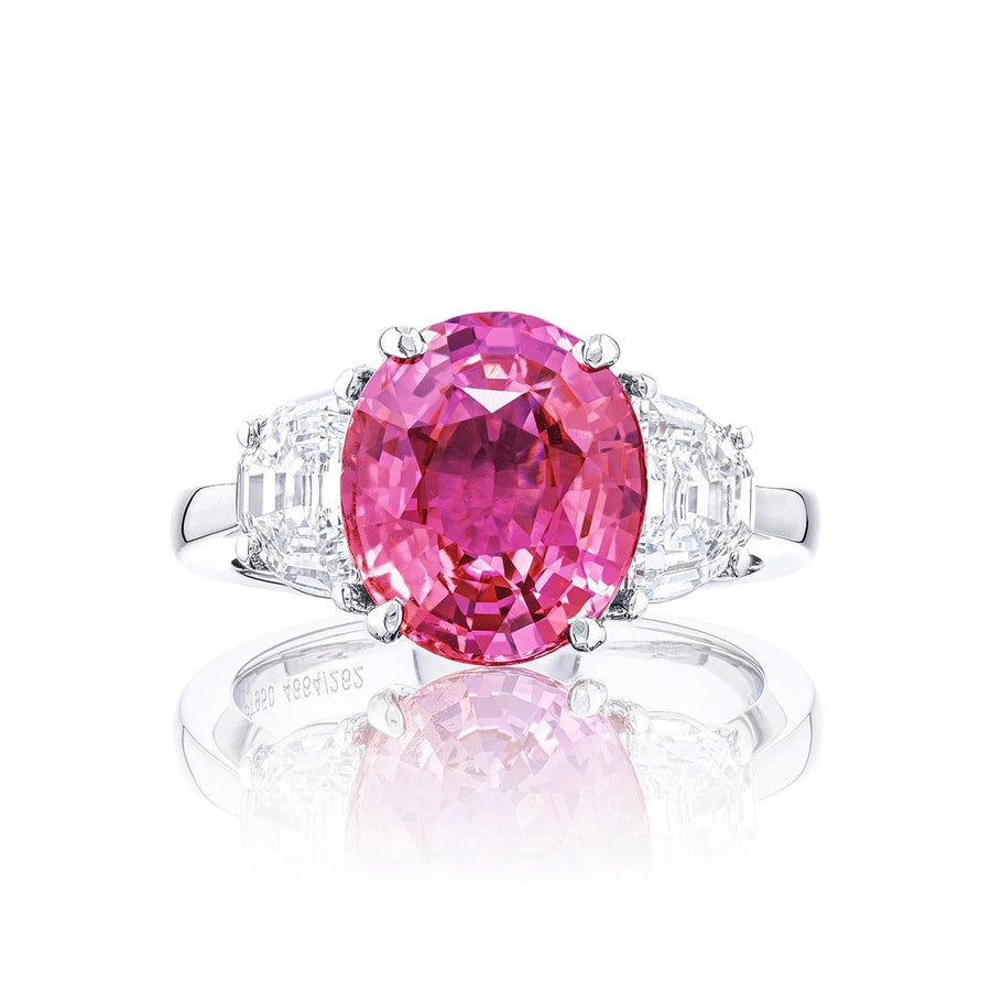 Platinum Oval No-Heat Pink Sapphire Certified Ring