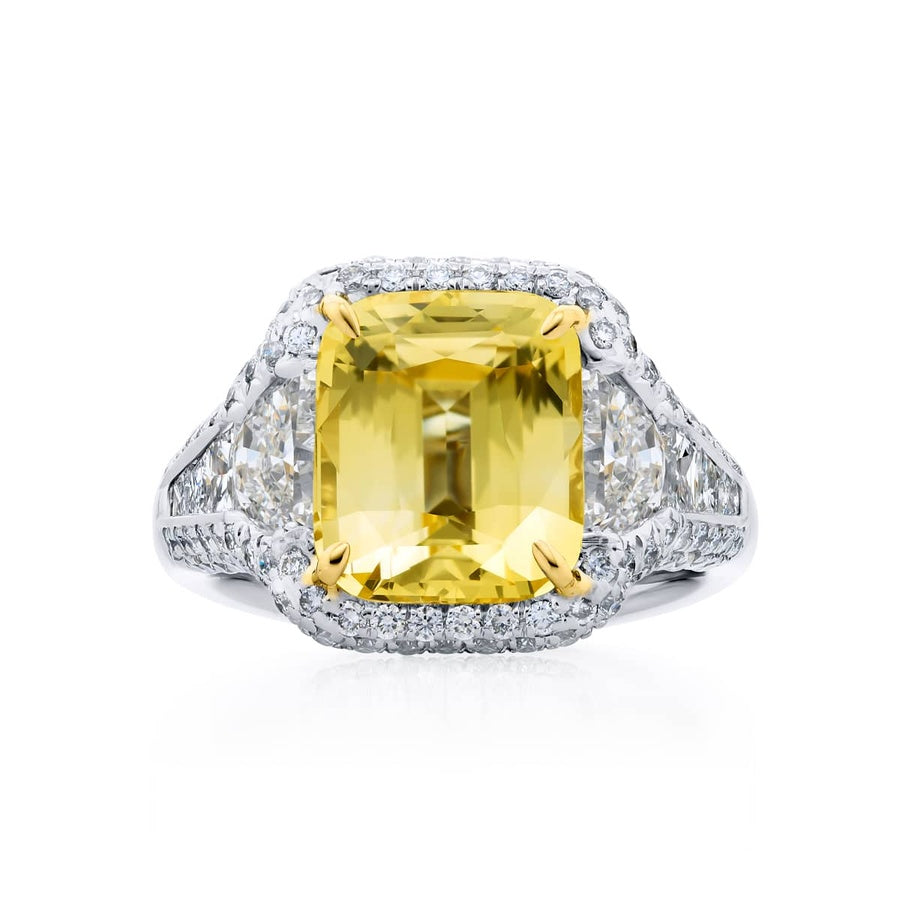 Platinum Cushion-Cut Yellow Sapphire Certified Micro Pave Ring