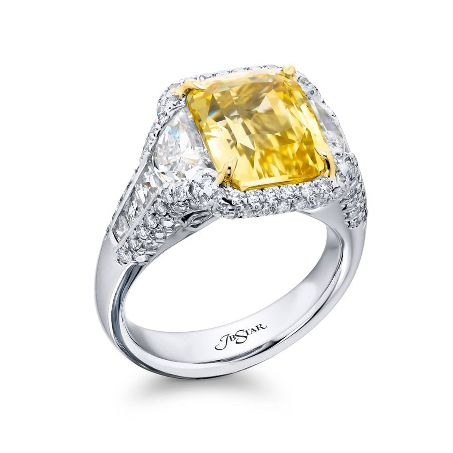Platinum Cushion-Cut Yellow Sapphire Certified Micro Pave Ring