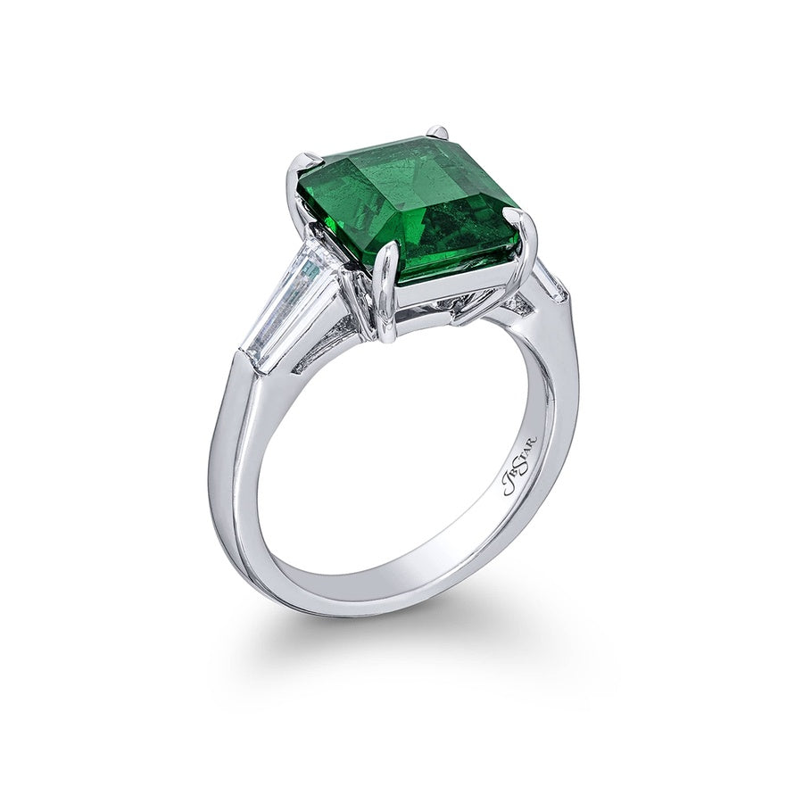 Platinum Emerald-Cut Vivid Emerald Certified Ring