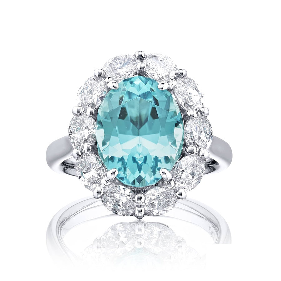 4.51 ct. Certified Paraiba & Oval Diamond Ring in Platinum