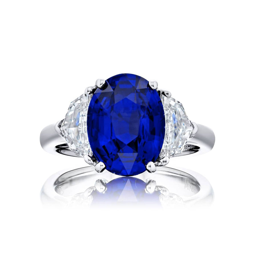 5.07 ct Certified Sapphire Ring | Oval Sapphire with Epaulette Diamonds in Platinum | Breathtaking Radiance by Jb Star