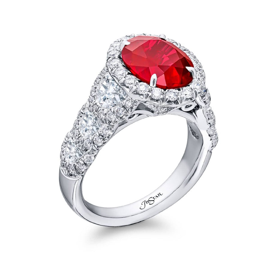 Platinum Oval Burmese Ruby Certified Micro Pave Ring