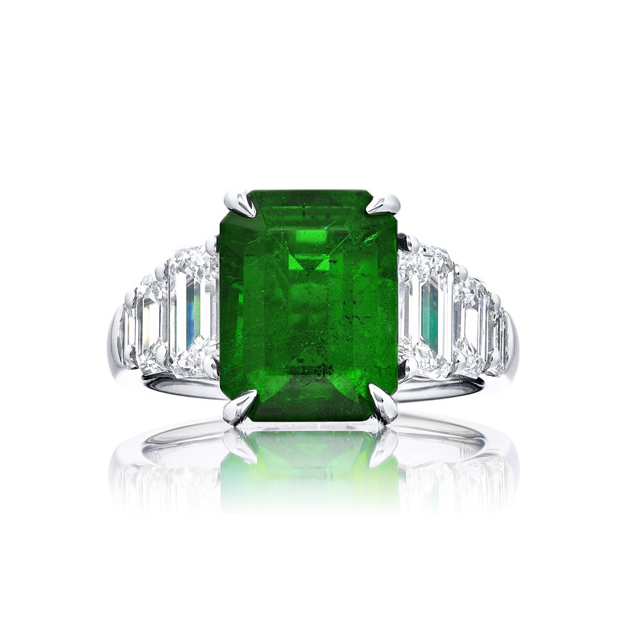 Platinum Emerald-Cut Vivid Emerald Certified Ring