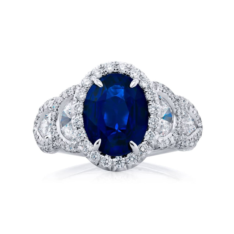 Platinum Oval Sri Lankan Vivid Sapphire Certified Micro Pave Ring