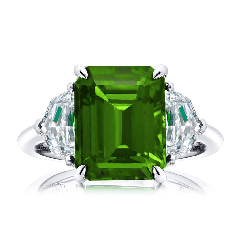 Platinum Emerald-Cut Vivid Emerald Certified Ring
