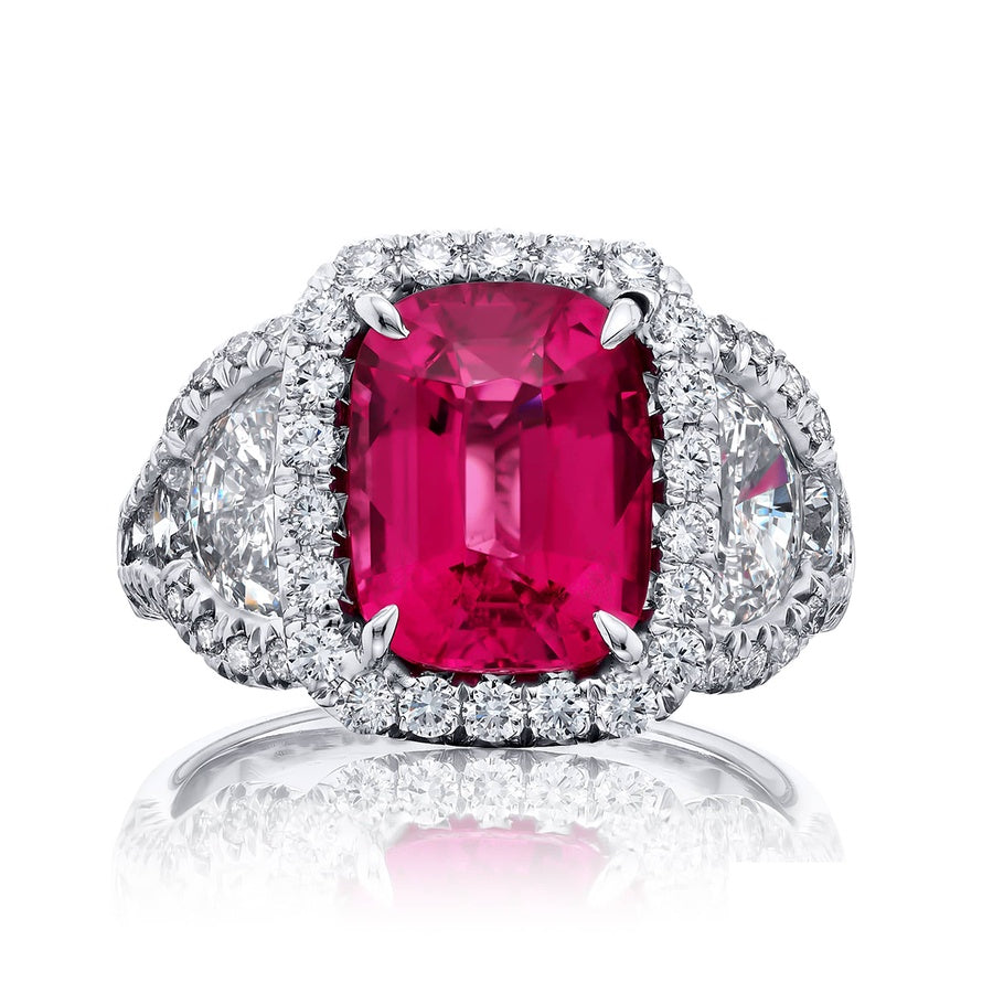 4.10 ct. Certified No-Heat Cushion Pink Sapphire & Diamond Ring in Platinum