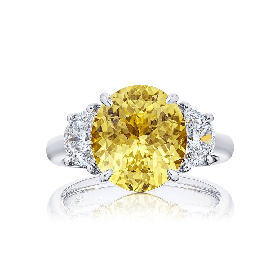 Platinum Oval No-Heat Sri Lankan Yellow Sapphire Certified Ring