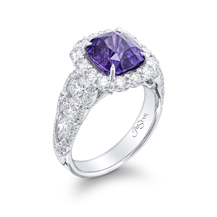 Platinum Cushion-Cut Purple Sapphire Halo Ring