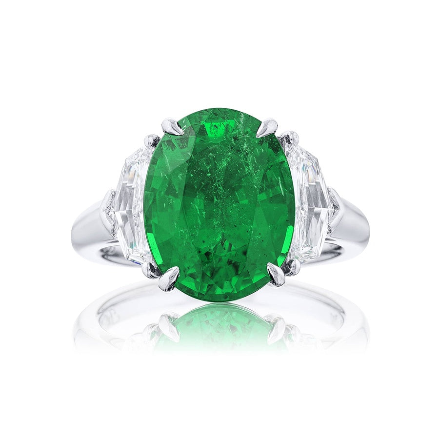 Platinum Oval Vivid Emerald Certified Ring