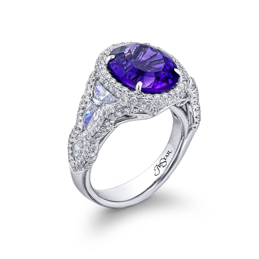 Platinum Oval Amethyst Micro Pave Ring
