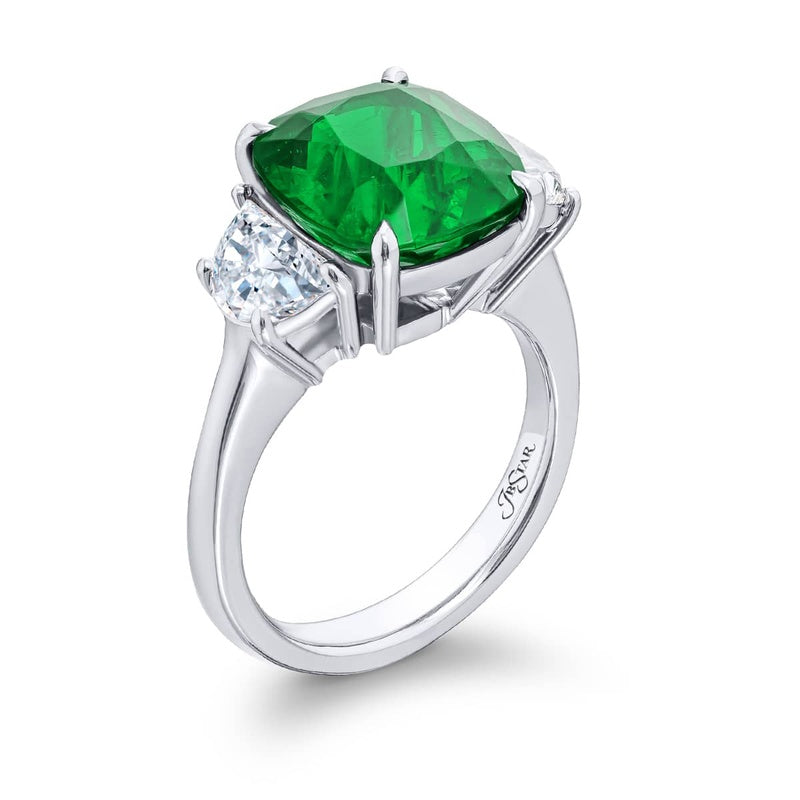 Platinum Cushion-Cut Vivid Colombian Emerald Certified Ring