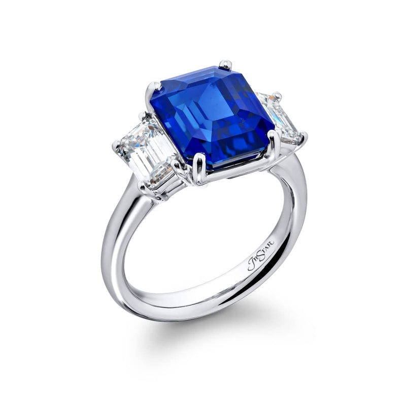 Platinum Emerald-Cut Sri Lankan Sapphire Certified Ring