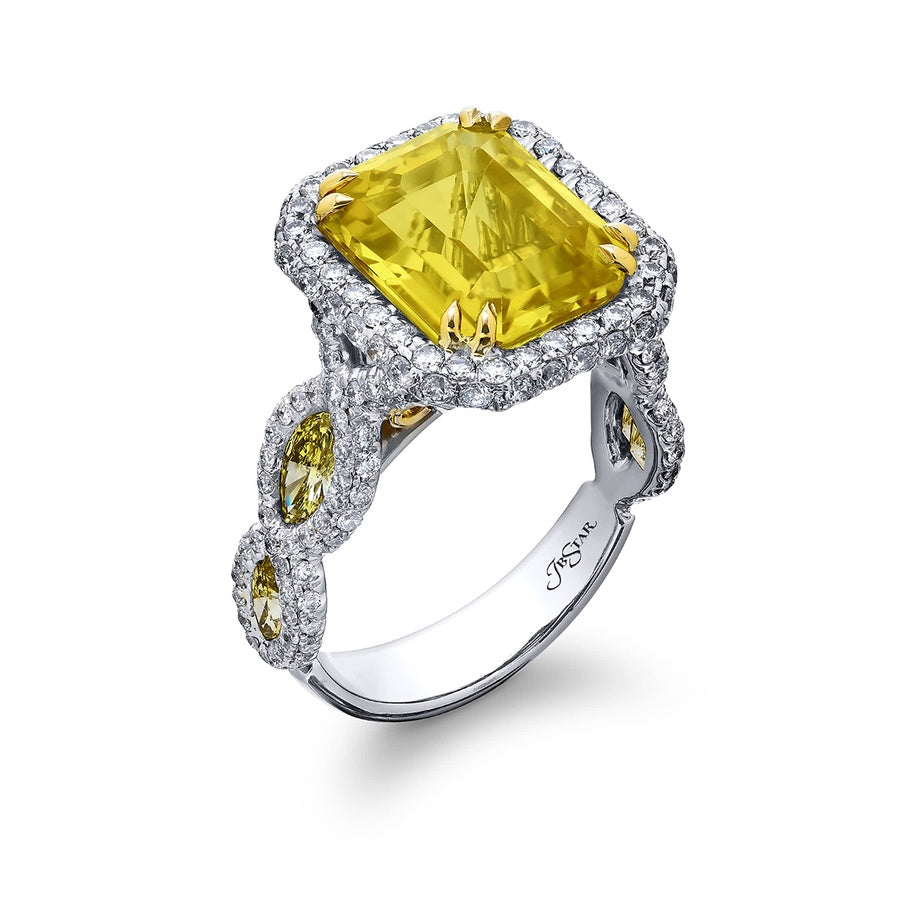 6.13 ct. Certified Yellow Sapphire & Diamond Ring in Platinum & 18k Yellow Gold