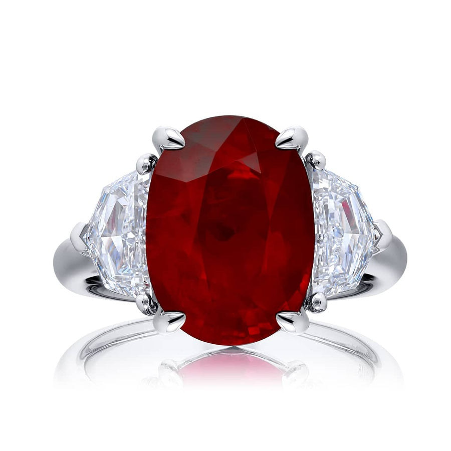 Platinum Oval Burmese Intense Red Ruby Ring